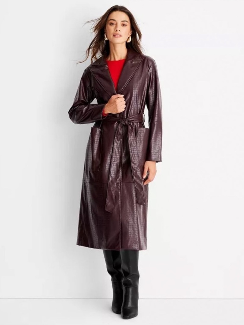 Oxblood/burgundy women’s faux croc leather trench size small nwt